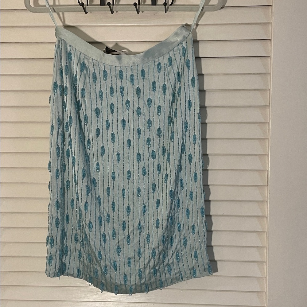 Randi R Rahm Light Blue Haute Couture Detailed Beaded A-Line Skirt As Is